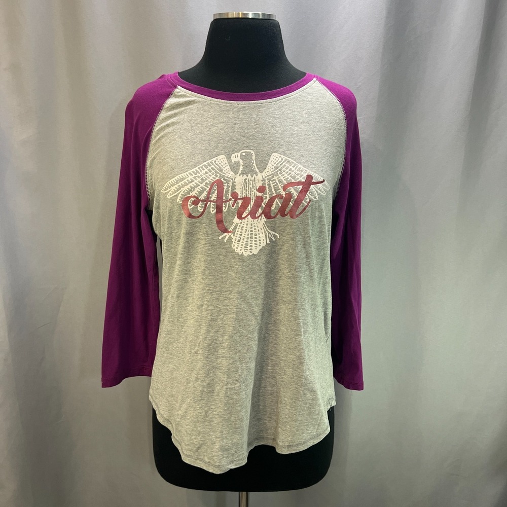Ariat Real Western Shirt Womens Large Gray Purple Firebird Graphic 3/4 Sleeve